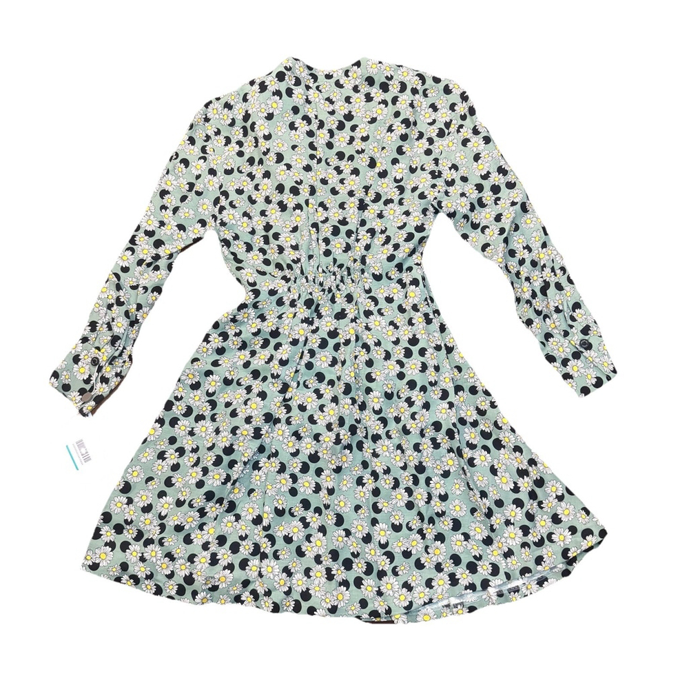 NWT Sandro Ruched Printed Linen-Blend Dress Size:40(US 8) Floral Polka Dot Green - Picture 5 of 11